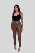 BROWN PU LEATHER LEGGINGS, [product type]