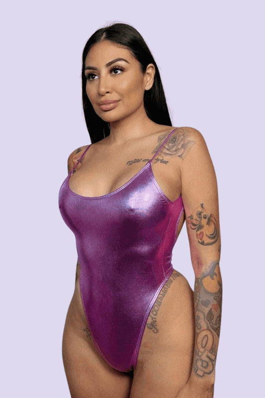 METALLIC ONE PIECE SWIMSUIT PINK, [product type]