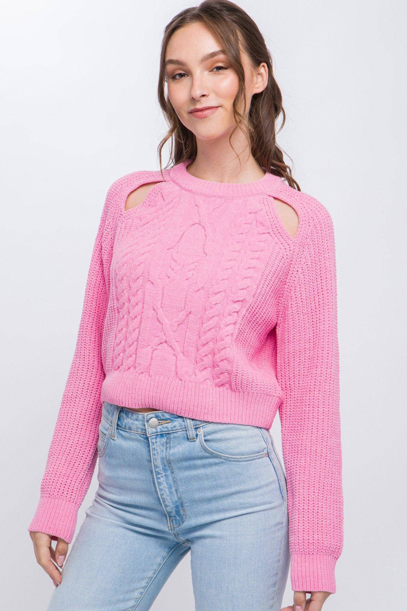 Knit Pullover Sweater With Cold Shoulder Detail, 