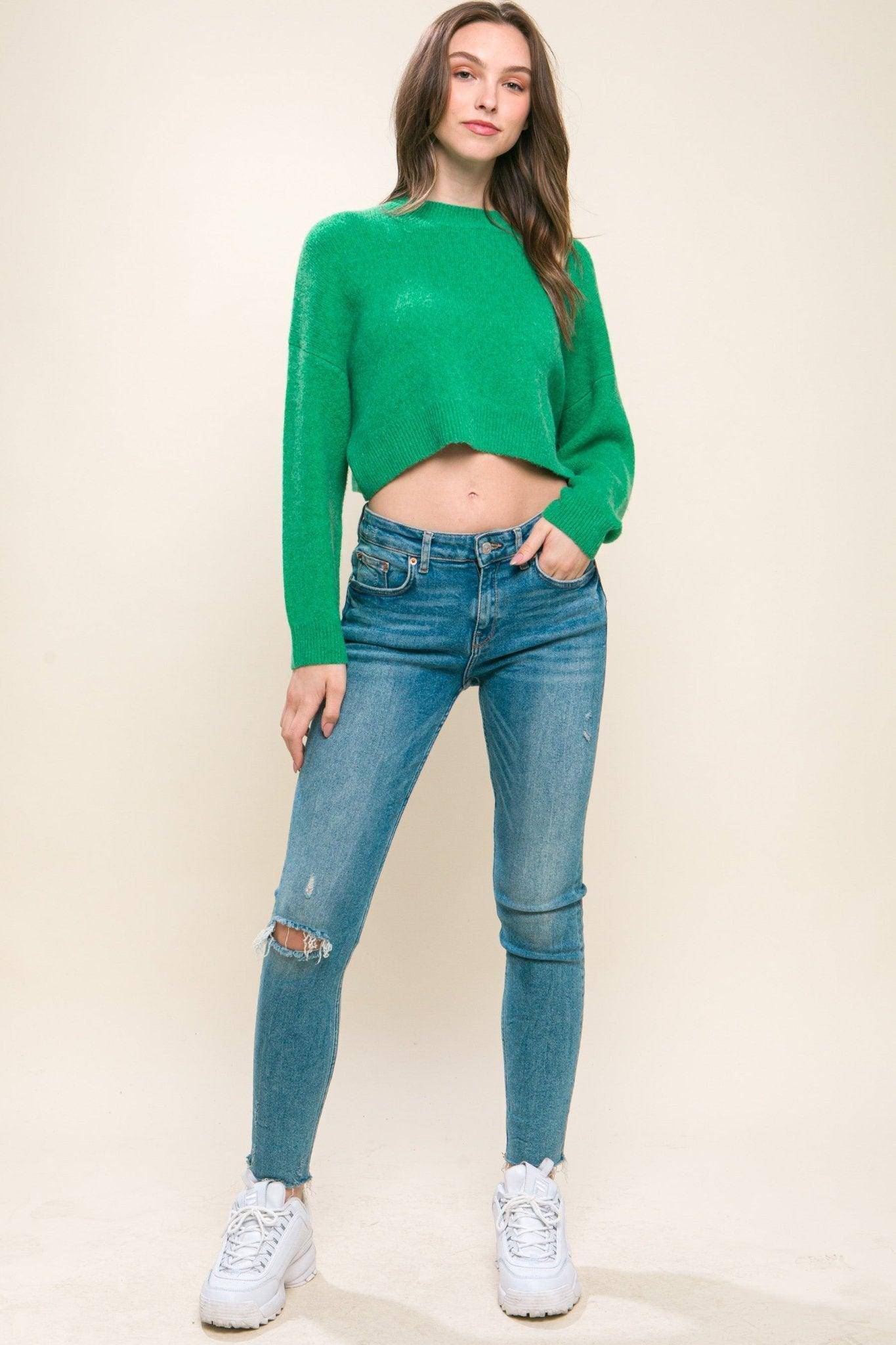Wool Blend Cropped Sweater Top, 