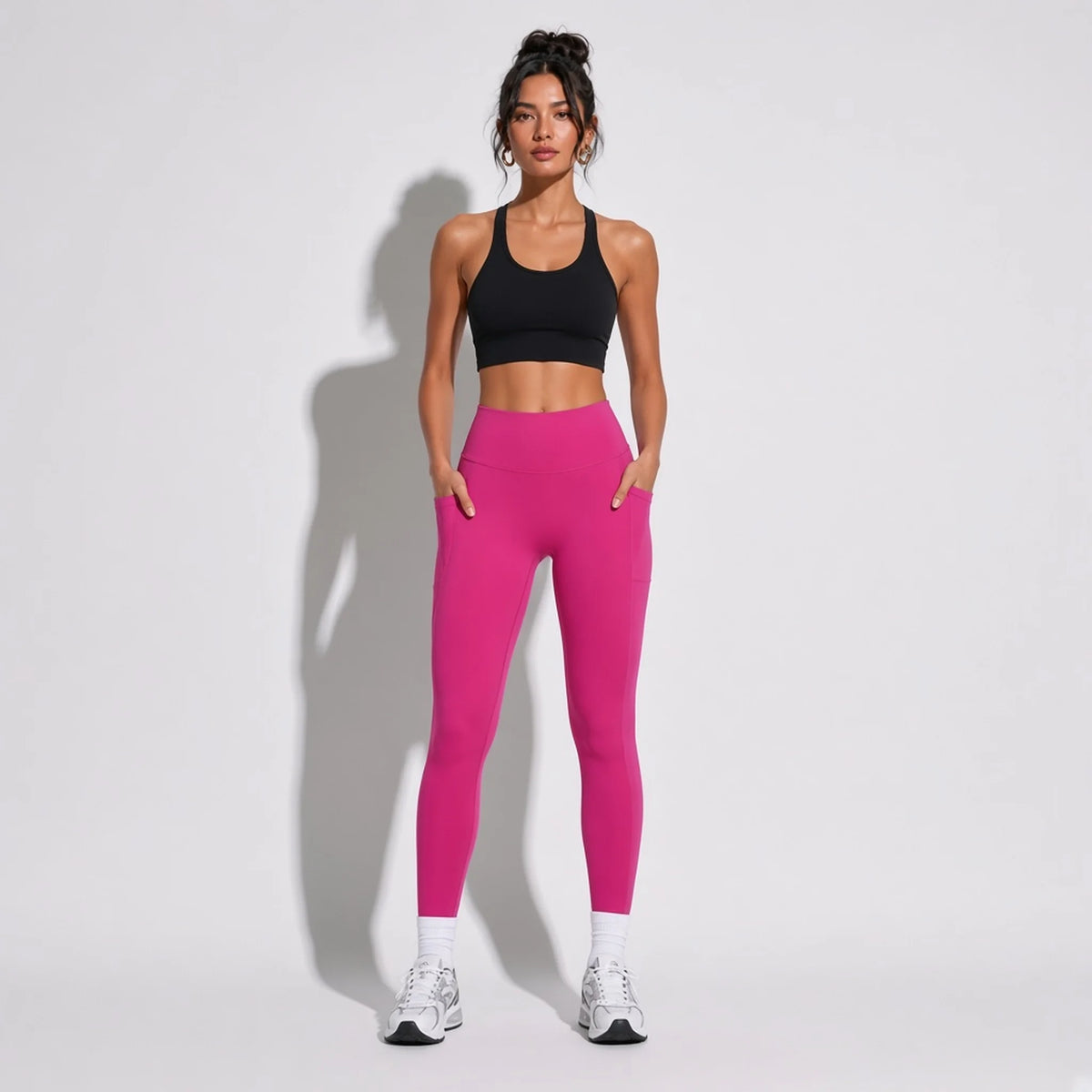 Selective High-Waist Fitness Leggings — Magenta front