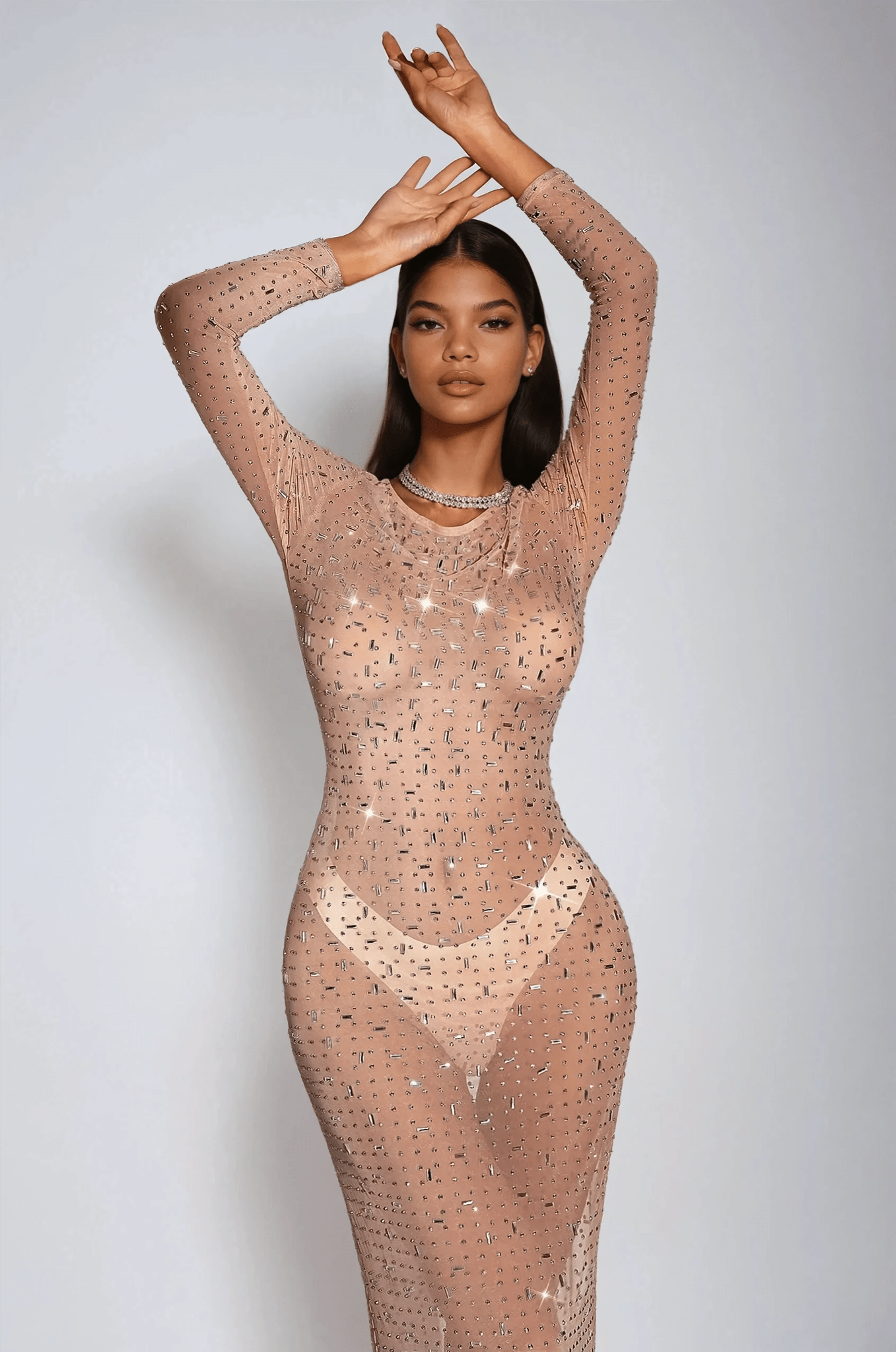 Mesh Sequin See-Through Long Dress Mesh Sequin See-Through Long Dress