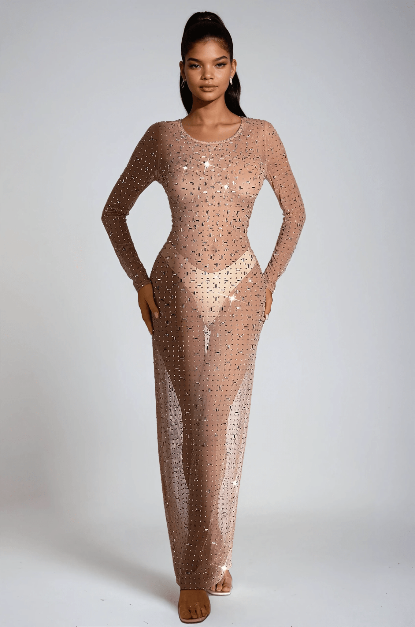 Mesh Sequin See-Through Long Dress | Mabel Love Co. Mesh Sequin See-Through Long Dress | Mabel Love Co.