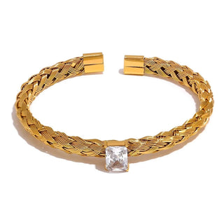 Mesh Weave Open Bangle Bracelet - Mabel Love Co - Gold bracelet