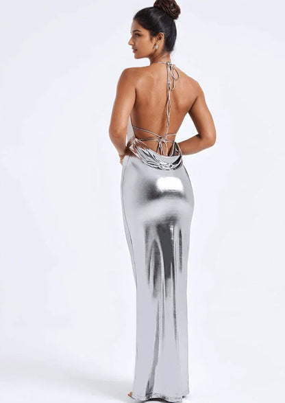 metallic silver bodycon dress Daring Diva Shiny Metallic Cutout Bodycon Mini Dress XS Silver, Women's