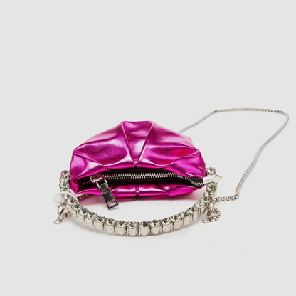 Metallic Handbag with Rhinestone Handle