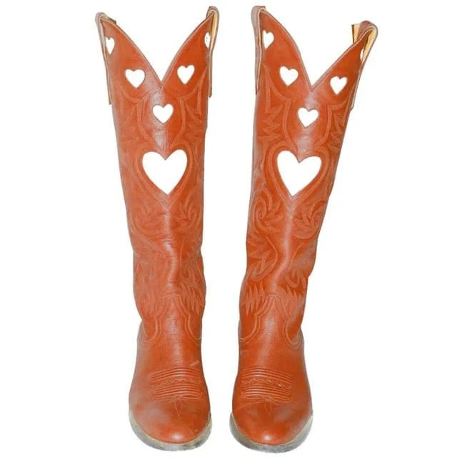 Mid - Calf Boots with Embroidered Hearts