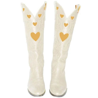 Mid - Calf Boots with Embroidered Hearts - Mabel Love Co - Boots