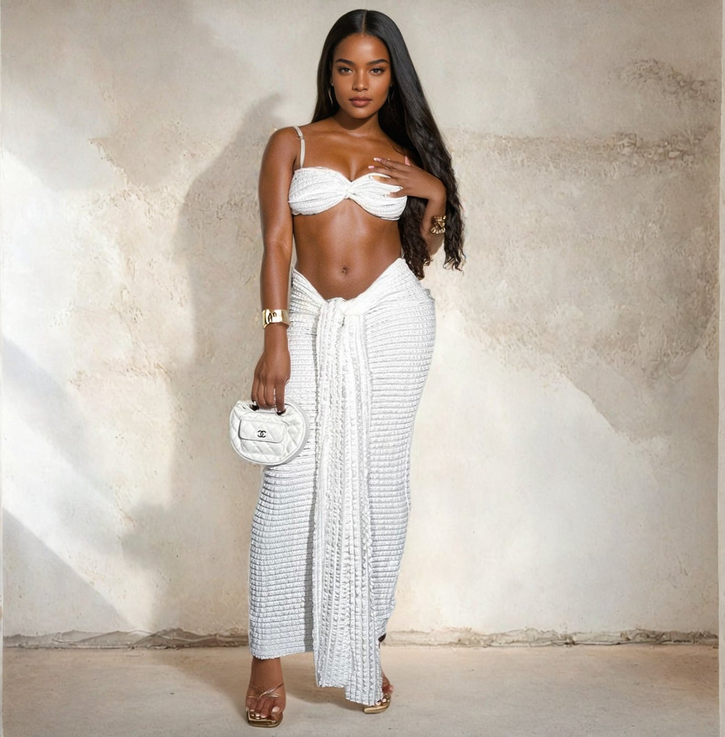 white two piece set skirt and top