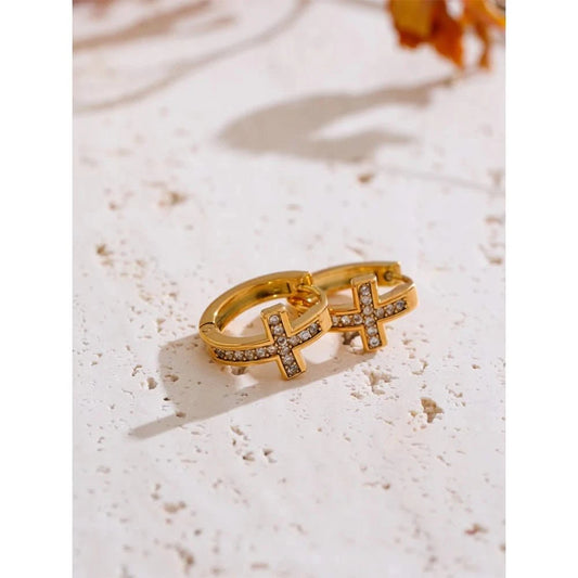 Mini CZ Cross Hoop Earrings - Daily Chic Stainless