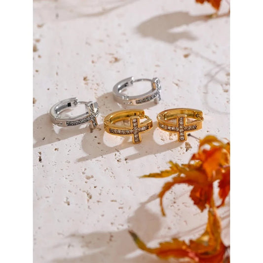 Mini CZ Cross Hoop Earrings - Daily Chic Stainless