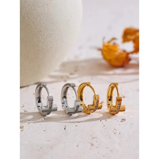 Mini CZ Cross Hoop Earrings - Daily Chic Stainless