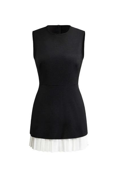 Mini Dress with White Pleated Hemline Mini Skirt