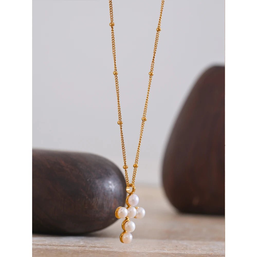 Mini Pearl Cross Necklace