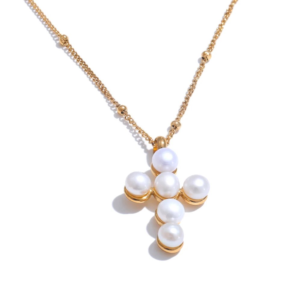 Mini Pearl Cross Necklace