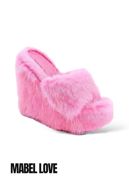 Pink Mink Fur Wedges