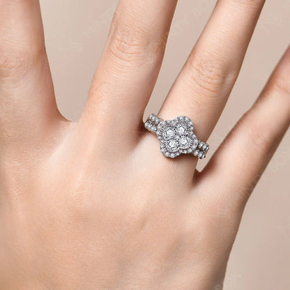 Sample wearing of Silver Moissanite Cluster Ring - Close - up image