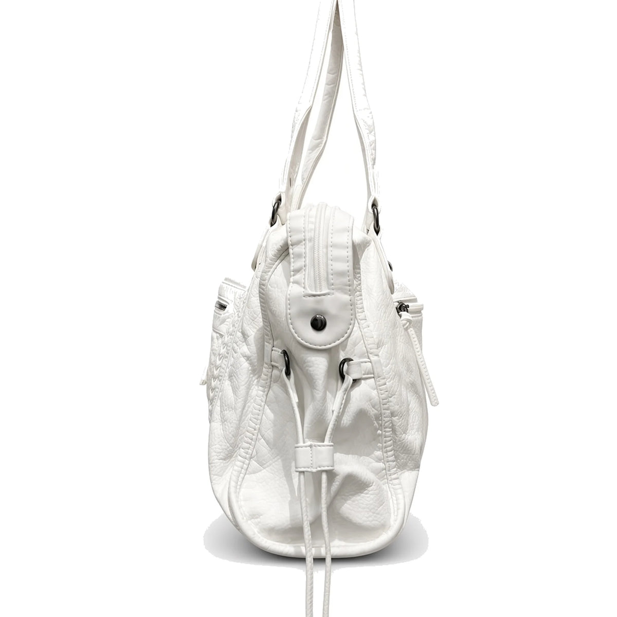 Washed Faux Leather Moto Tote — side