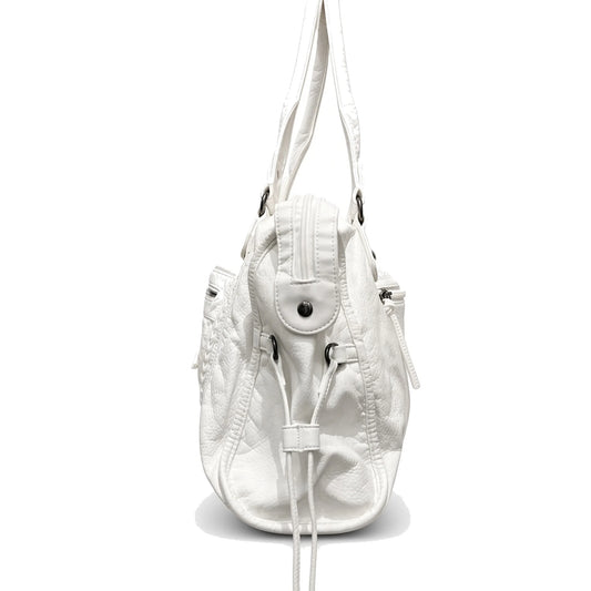 Washed Faux Leather Moto Tote — side