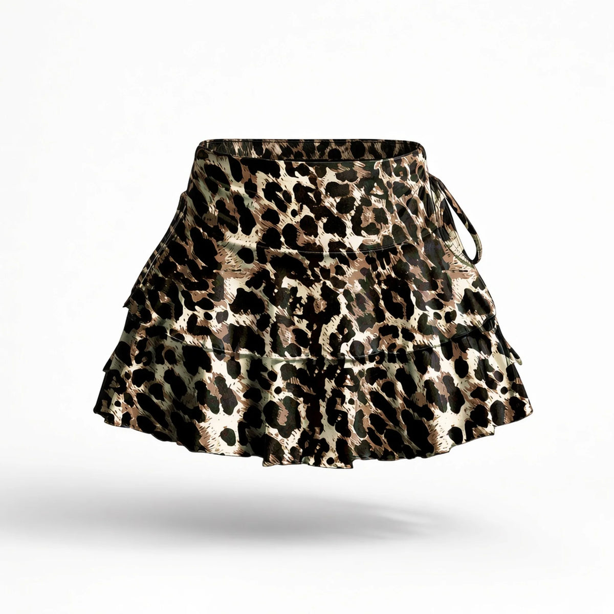 Double-Tier Drawstring Ruffle Mini Skirt — multi front
