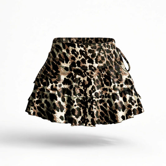 Double-Tier Drawstring Ruffle Mini Skirt — multi front