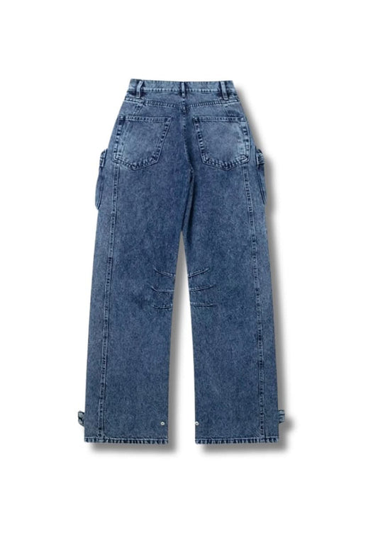 Multi Pockets Wide - Leg Denim Pants