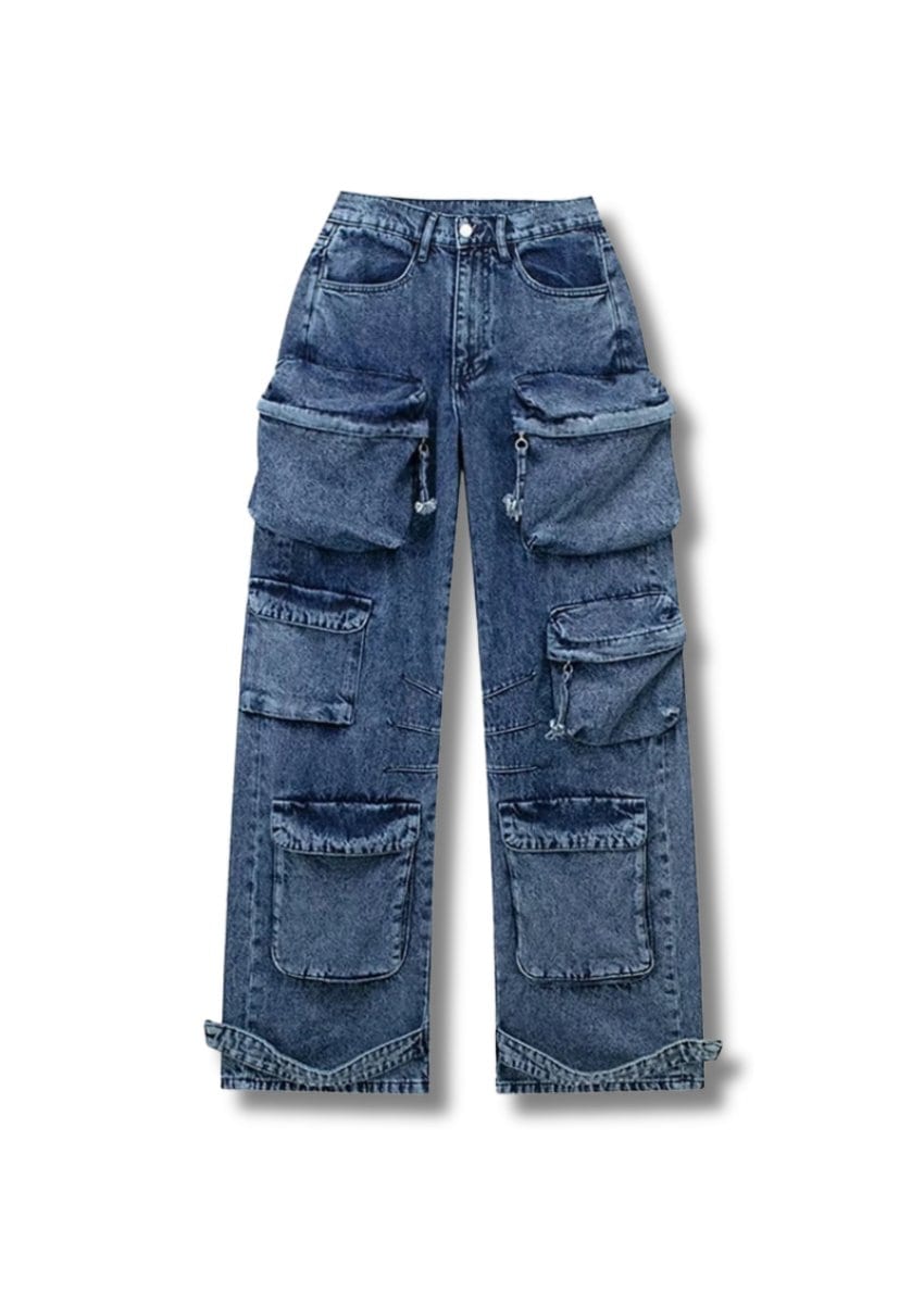 Multi Pockets Wide - Leg Denim Pants