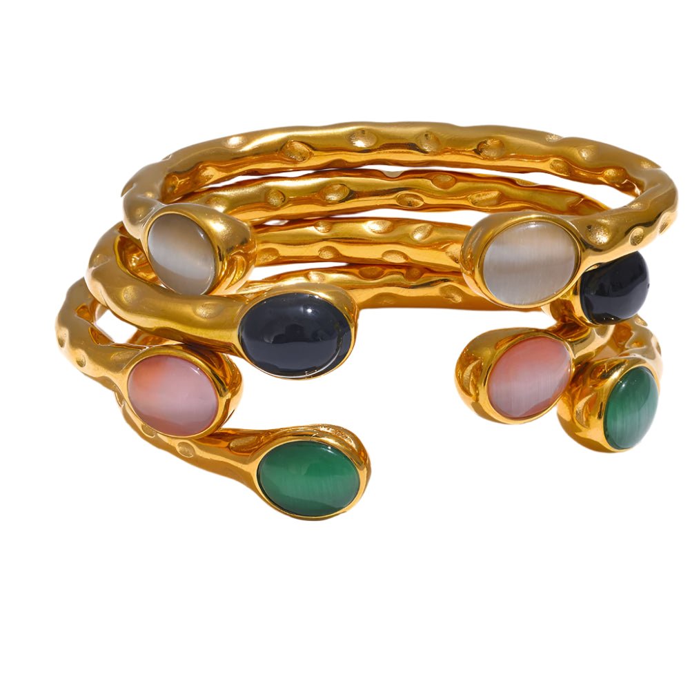 Multi Stone Open Bangle Bracelets