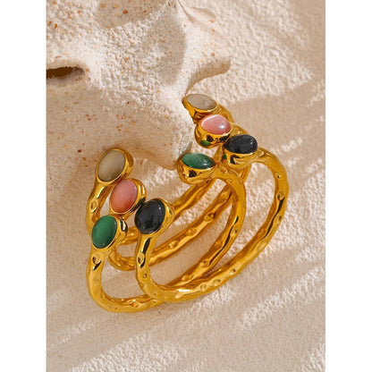 Multi Stone Open Bangle Bracelets