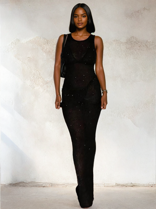 Black See-Through Sequin Sleeveless Maxi Dress