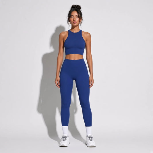 High Waist Yoga Leggings — Navy Blue front