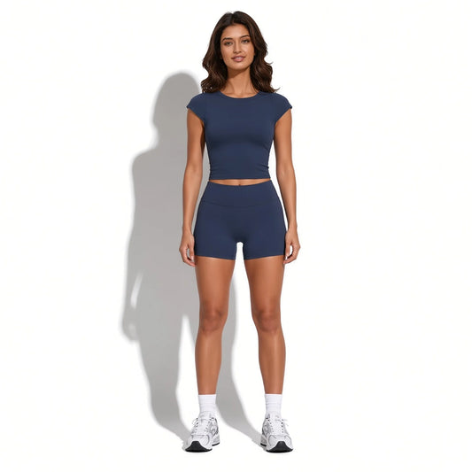 Short Sleeve Workout T-Shirt — Navy Blue front