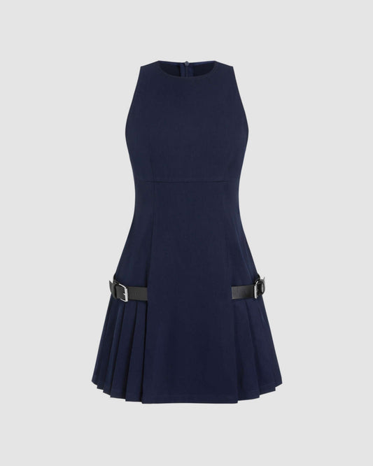 Navy Pleated Mini Dress - Chic Navy Style