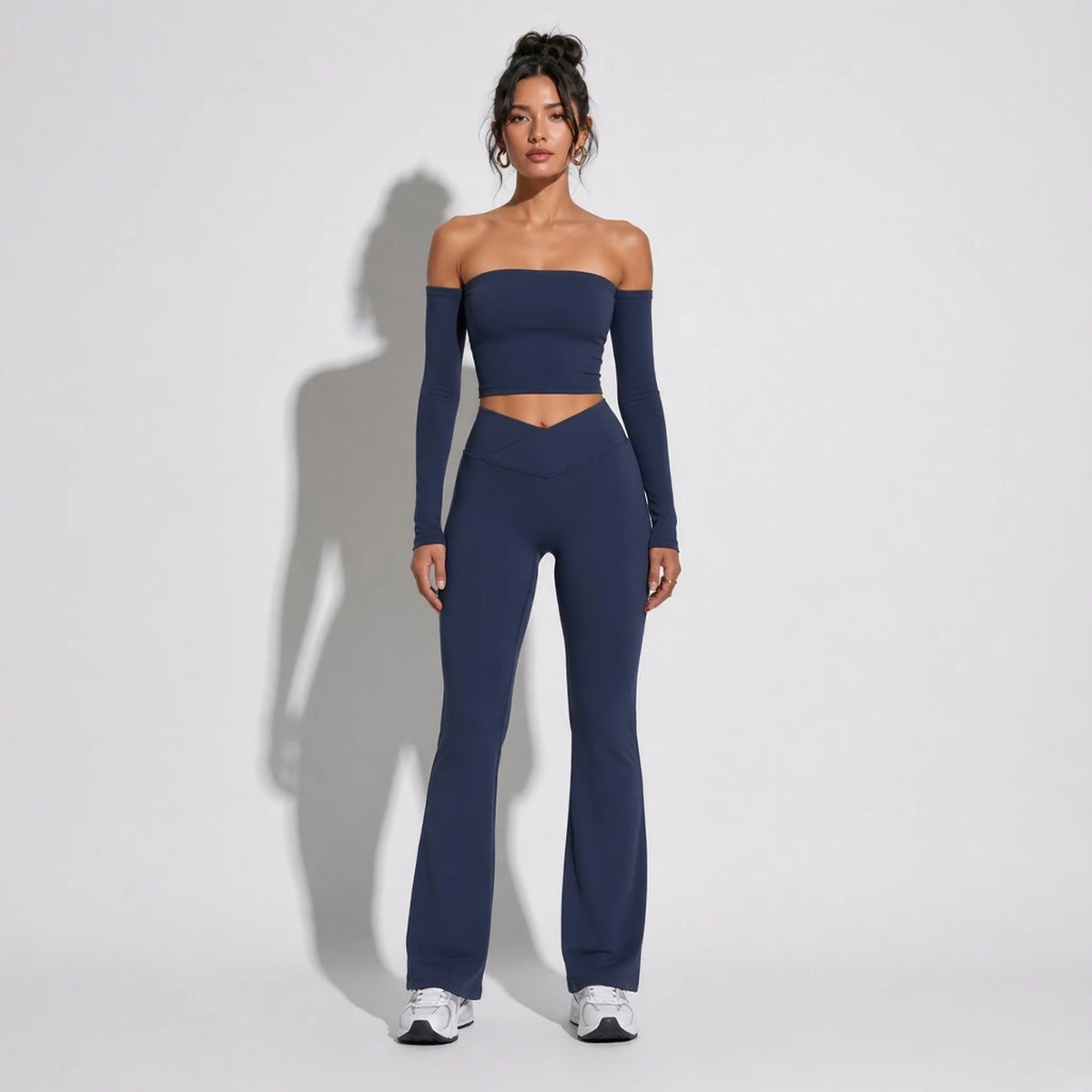 Women's Fitness Long Sleeve Leggings Set — Navy Blue Set-1 front