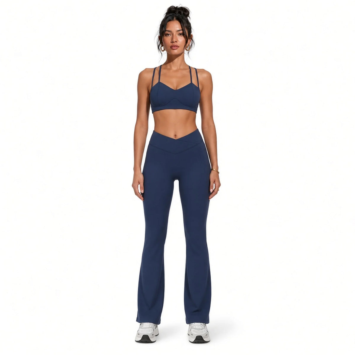 Women's Fitness Long Sleeve Leggings Set — Navy Blue Set-2 front