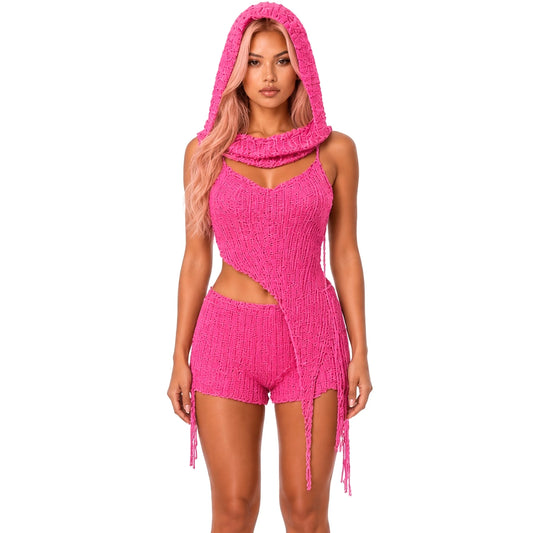 Crochet Short Set - Festival Ready — Neon Pink close-up