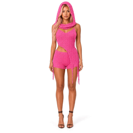 Crochet Short Set - Festival Ready — Neon Pink front
