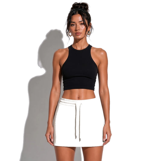 Essential Drawstring Skirt — Oat Gray close-up