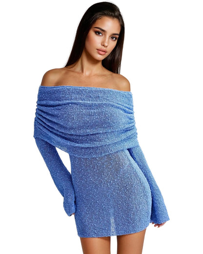 Off - Shoulder Knit Mini Dress – Holiday Chic