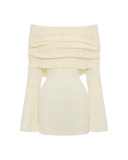 Off-Shoulder Knit Mini Dress Holiday Chic, White / S Off-Shoulder Knit Mini Dress Holiday Chic, White / S