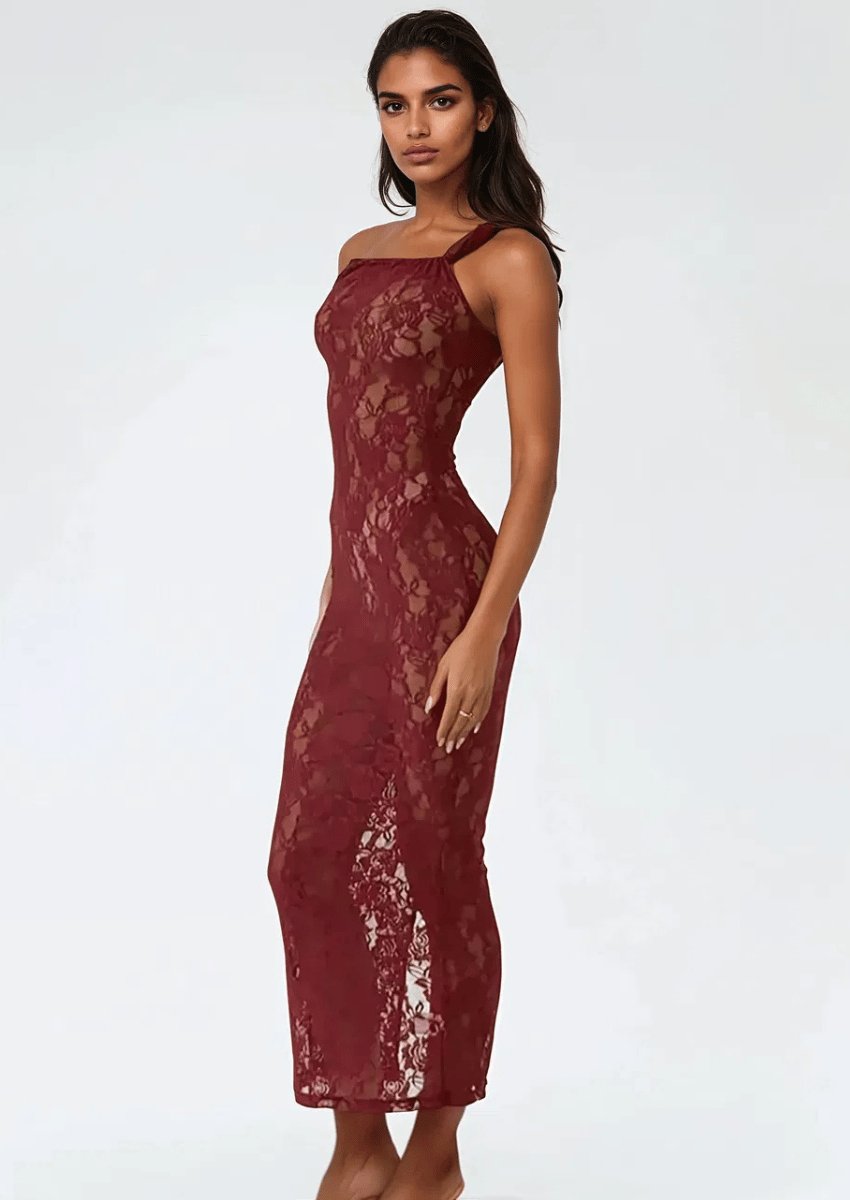 Red Off - Shoulder Lace Bodycon Dress