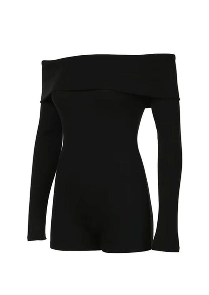 Off-Shoulder Long Sleeve Romper, Black / L Off-Shoulder Long Sleeve Romper, Black / L