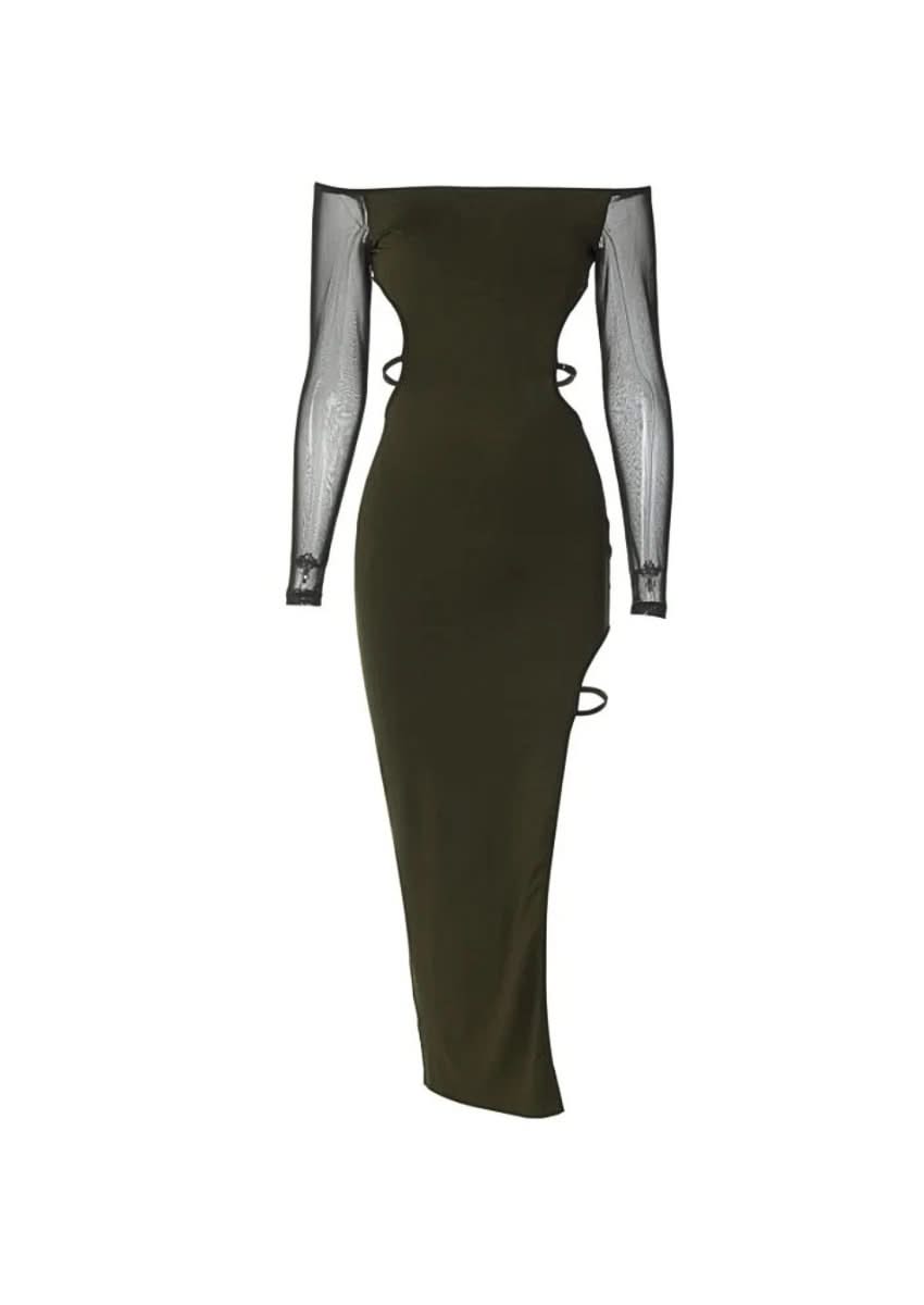 Off-Shoulder Mesh Sleeve Cut-Out Dress, Black / M Off-Shoulder Mesh Sleeve Cut-Out Dress, Black / M