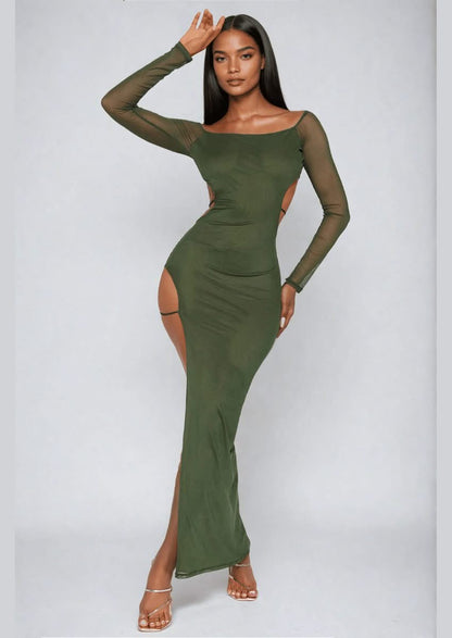 Off-Shoulder Mesh Sleeve Cut-Out Dress, Black / M Off-Shoulder Mesh Sleeve Cut-Out Dress, Black / M
