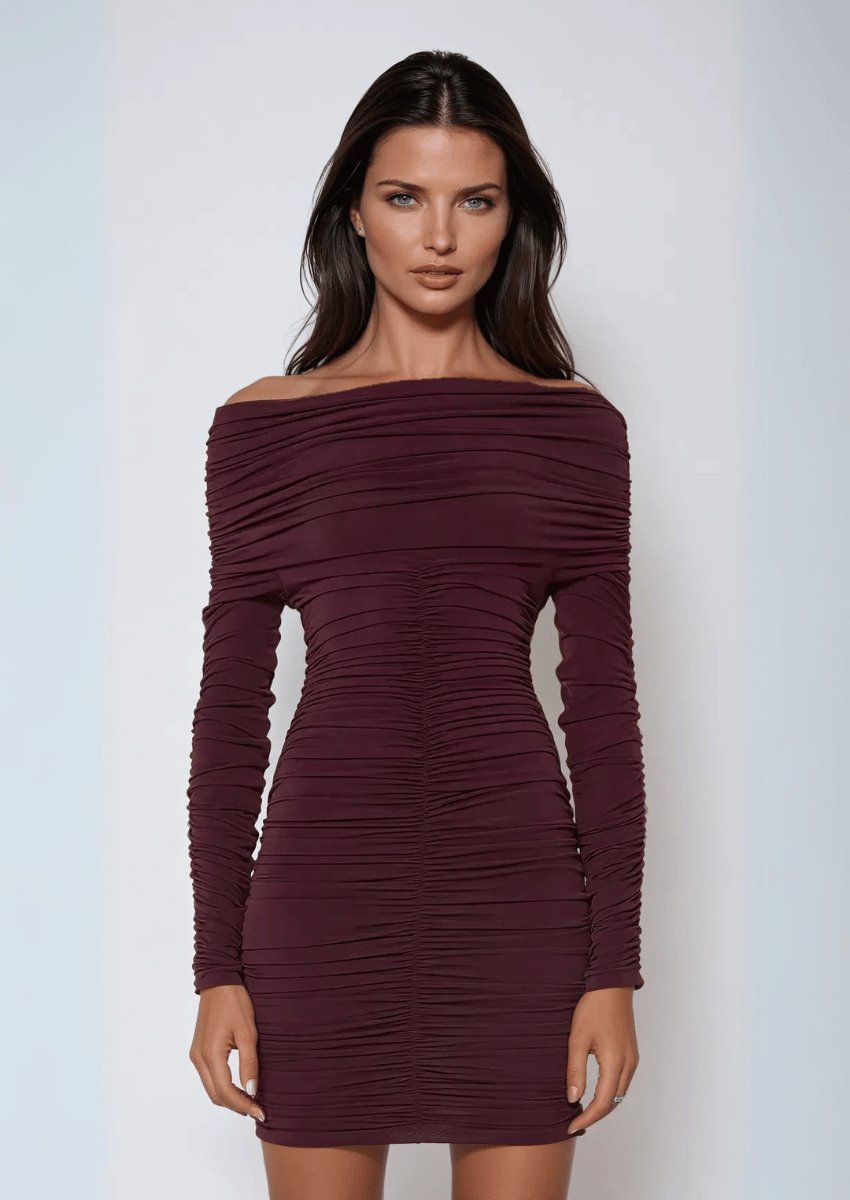 Off - Shoulder Ruched Mini Dress