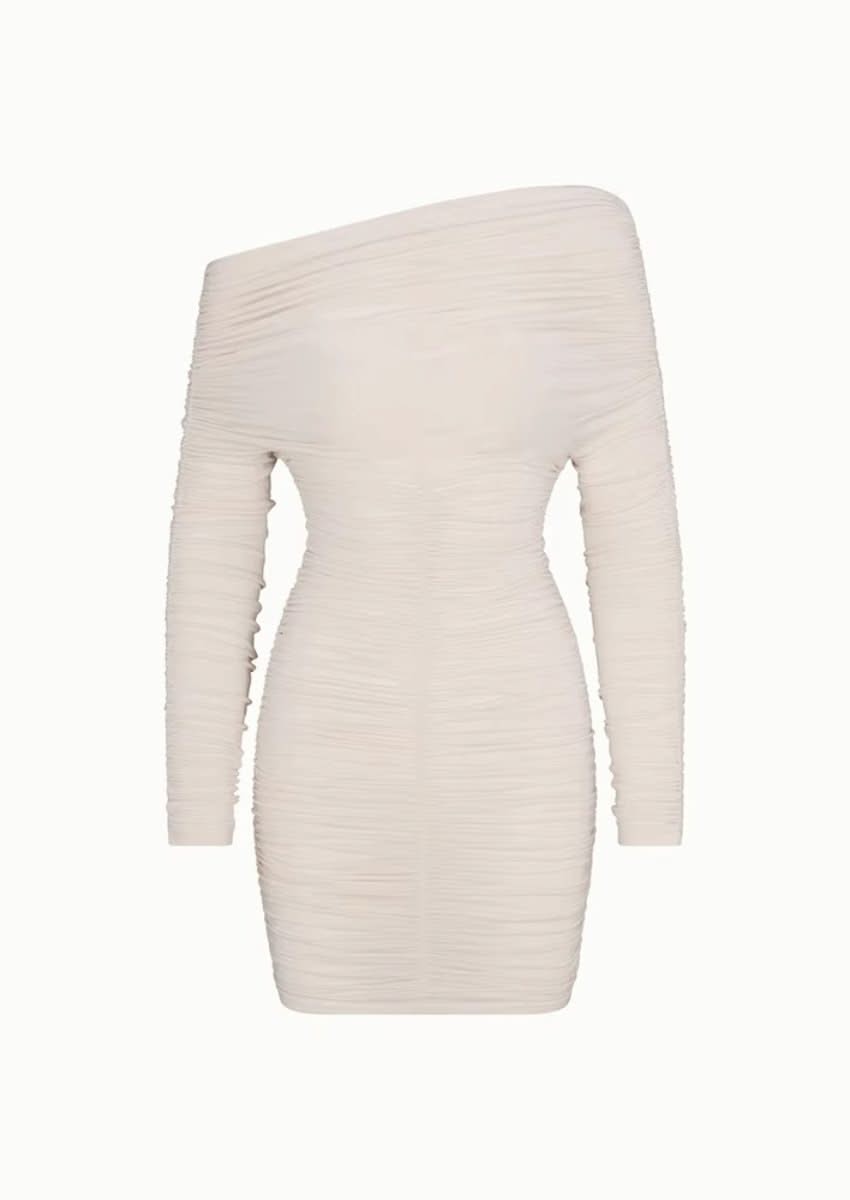 h&m white off the shoulder ruched long sleeve mini dress Flared Sleeve Miniskirt dress for Women's Nightclub Wear