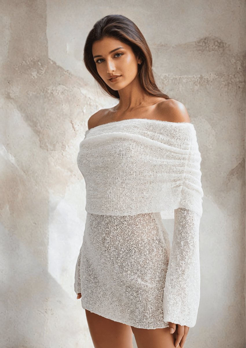 off the shoulder white dress​