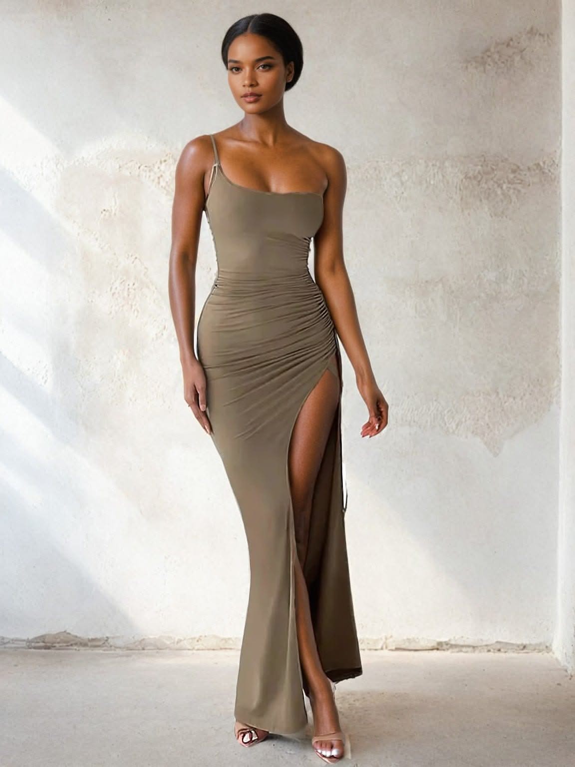 One Shoulder High Slit Maxi Dress | Mabel Love Co Maxi Dress One Shoulder High Slit Maxi Dress | Mabel Love Co Maxi Dress