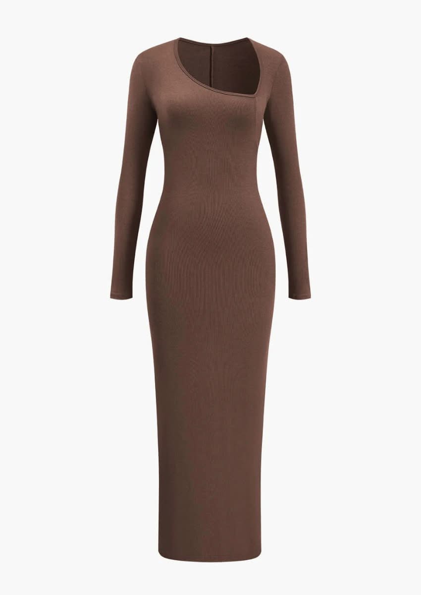 One-Shoulder Long Sleeve Maxi Dress - Evening Long Dress | Mabel Love Co. One-Shoulder Long Sleeve Maxi Dress - Evening Long Dress | Mabel Love Co.
