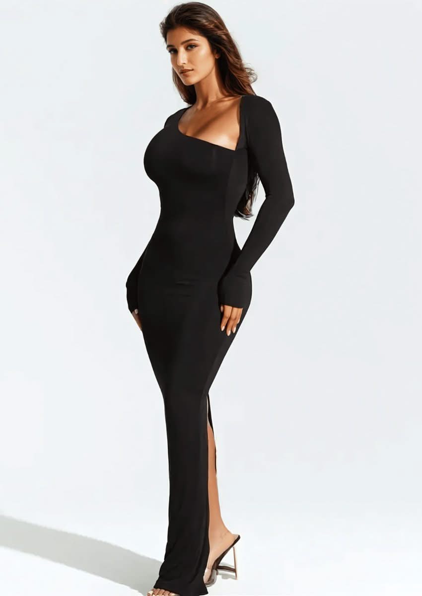 One-Shoulder Long Sleeve Maxi Dress - Evening Long Dress | Mabel Love Co. One-Shoulder Long Sleeve Maxi Dress - Evening Long Dress | Mabel Love Co.